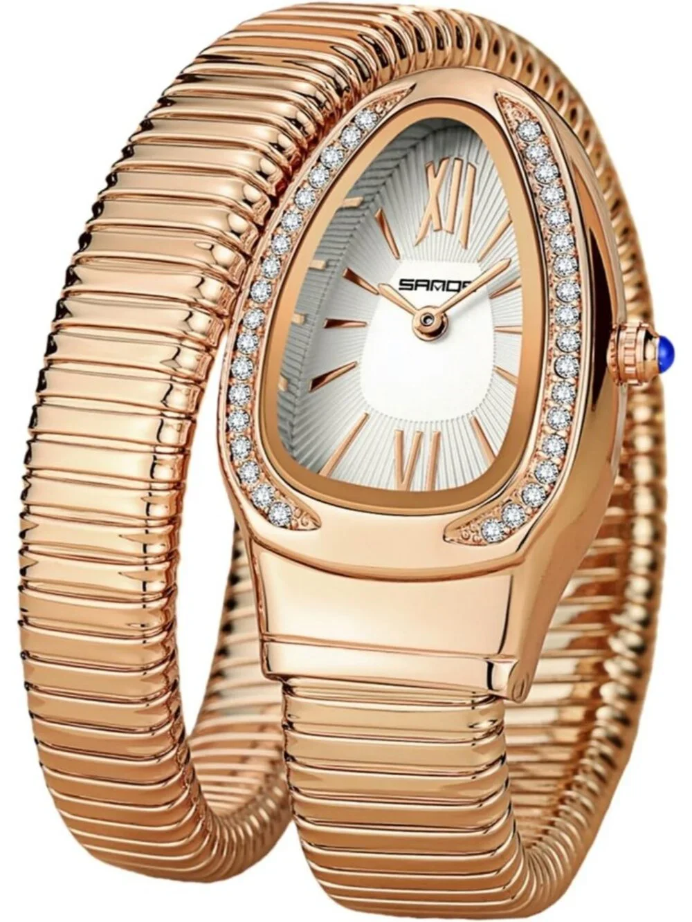 Women's Rose White Elegant Wrap Around Bangle Fashion Snake Cuff Wrist Watches